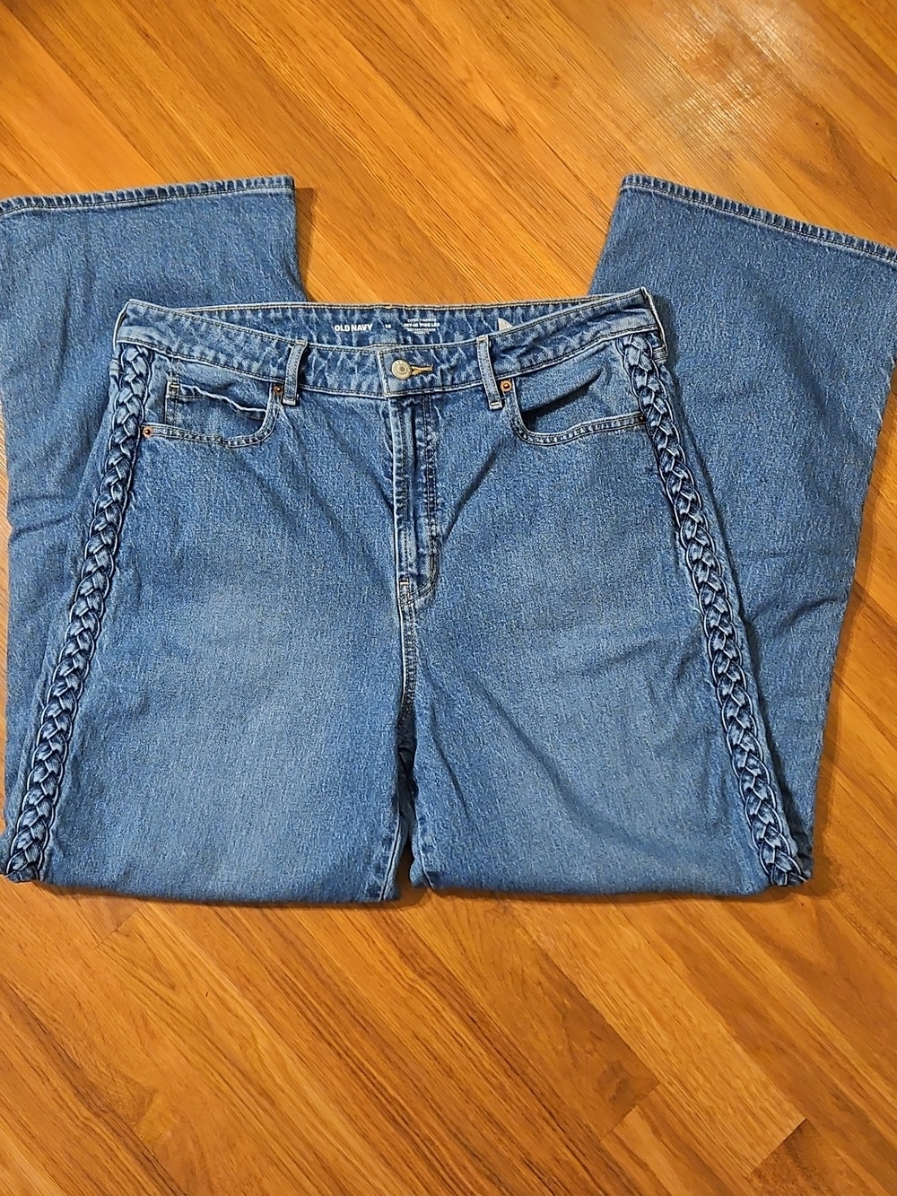 Old Navy Sky HI Wide Leg Braided Side Jeans Size 14